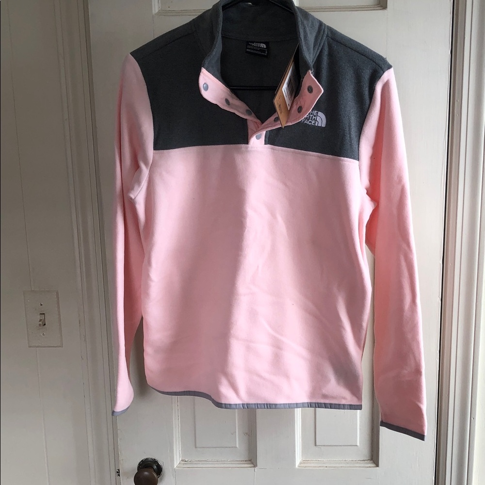 The North Face Pink and Gray Snap Pullover Fleece
